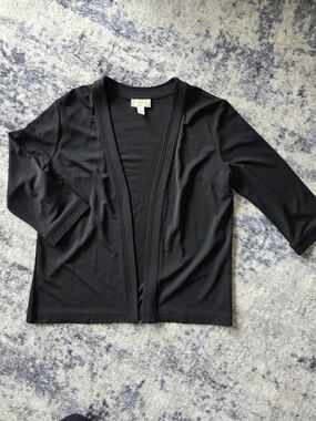 Talbots Petite Black Top with Ribbed Neck Detail